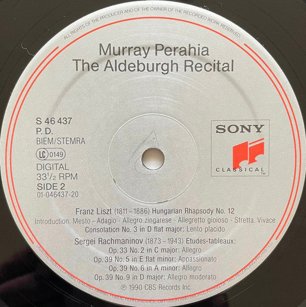 Murray Perahia • Ludwig van Beethoven, Sergei Vasilyevich Rachmaninoff, Robert Schumann, Franz Liszt : The Aldeburgh Recital (LP)