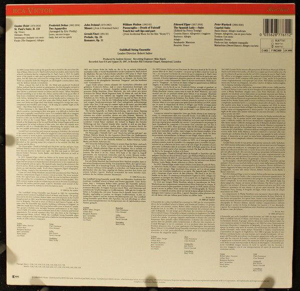 Guildhall String Ensemble, Gustav Holst, Frederick Delius, John Ireland, Gerald Finzi, Sir William Walton, Sir Edward Elgar, Peter Warlock : English Music For Strings (LP)