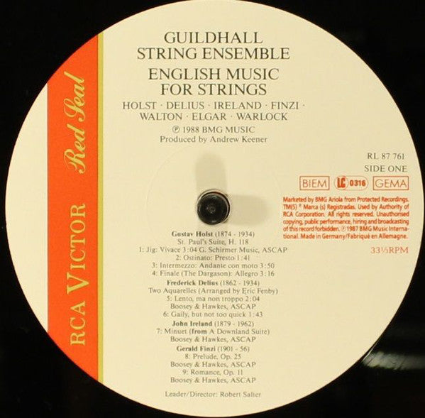 Guildhall String Ensemble, Gustav Holst, Frederick Delius, John Ireland, Gerald Finzi, Sir William Walton, Sir Edward Elgar, Peter Warlock : English Music For Strings (LP)