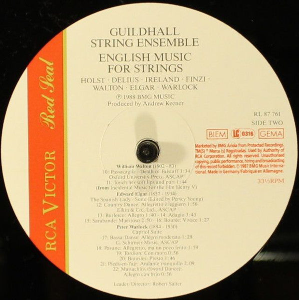 Guildhall String Ensemble, Gustav Holst, Frederick Delius, John Ireland, Gerald Finzi, Sir William Walton, Sir Edward Elgar, Peter Warlock : English Music For Strings (LP)