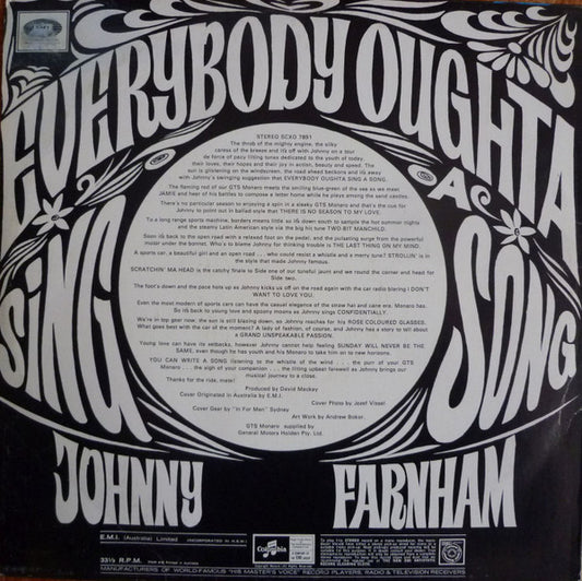 Johnny Farnham* : Everybody Oughta Sing A Song (LP, Album, RP)