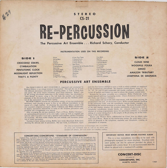 The Percussive Arts Ensemble Conductor Dick Schory : Re-Percussion (LP, Album)