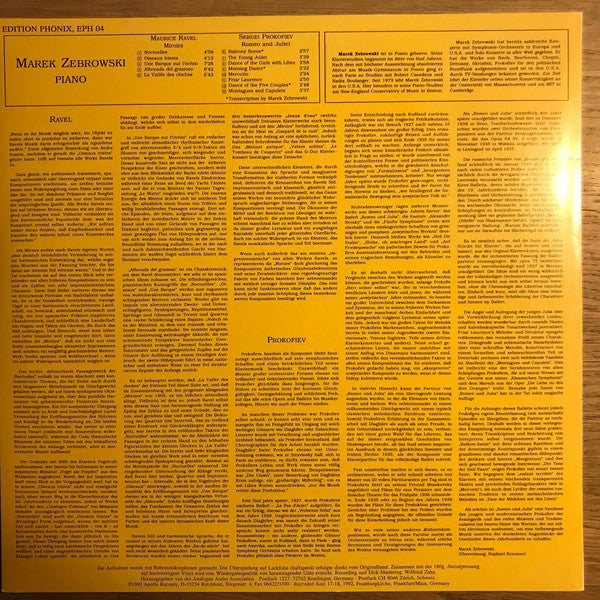 Maurice Ravel, Sergei Prokofiev, Marek Zebrowski : Edition Phönix Eph 04 Ravel / Prokofiev Miroirs/romeo & Juliet (LP, 180)