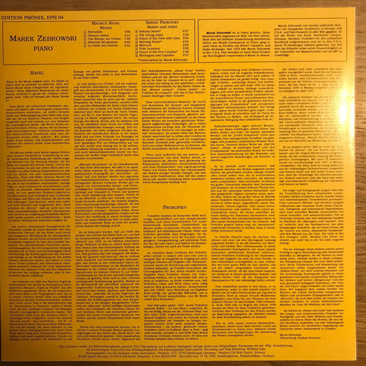 Maurice Ravel, Sergei Prokofiev, Marek Zebrowski : Edition Phönix Eph 04 Ravel / Prokofiev Miroirs/romeo & Juliet (LP, 180)