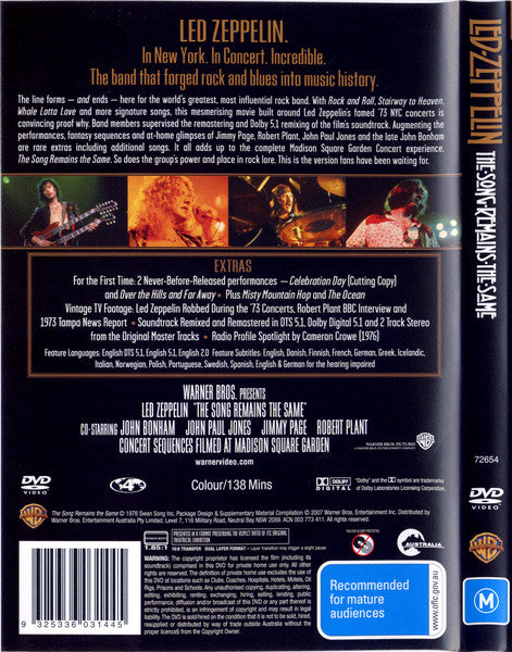 Led Zeppelin : The Song Remains The Same (2xDVD, RM, S/Edition)