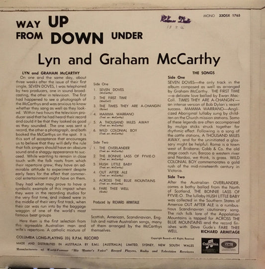 Lyn & Graham Mccarthy : Way Up From Down Under (LP, Mono)