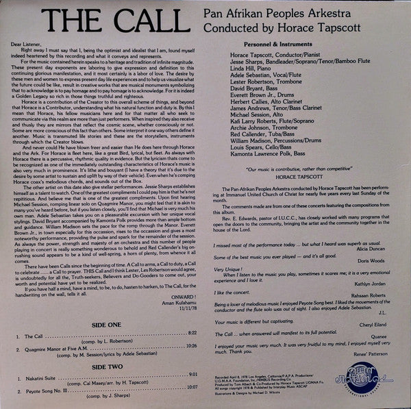 Horace Tapscott Conducting The Pan-Afrikan Peoples Arkestra : The Call (LP, Album, RE)