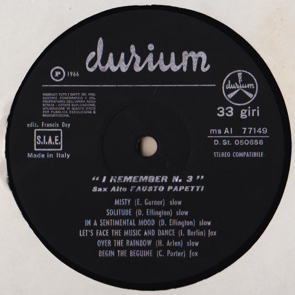 Fausto Papetti : I Remember N° 3 (LP, RE)