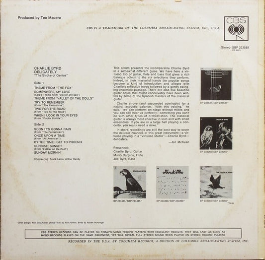 Charlie Byrd : Delicately (LP, Album, RE)