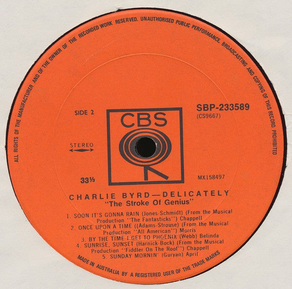 Charlie Byrd : Delicately (LP, Album, RE)
