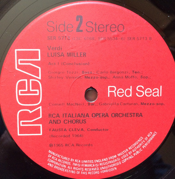 Verdi* - Moffo*, Bergonzi*, Verrett*, MacNeil*, Tozzi*, Flagello*, RCA Italiana Opera Orchestra and Chorus*, Fausto Cleva : Luisa Miller (3xLP, RE + Box)