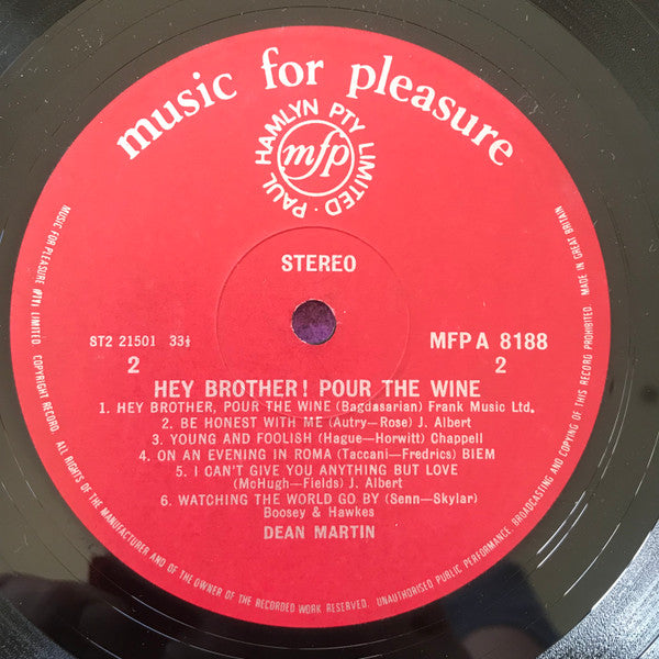 Dean Martin : Hey Brother! Pour The Wine (LP, Comp)