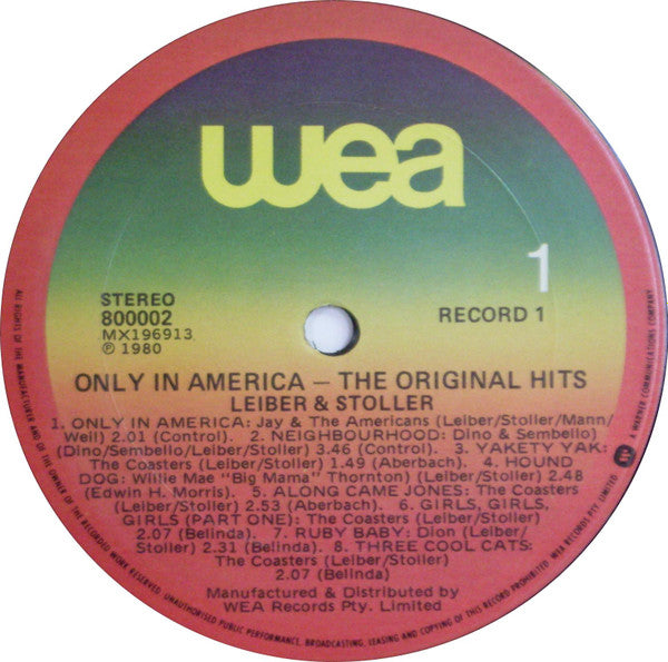 Leiber & Stoller : Only In America The Original Hits (2xLP, Album, Comp, Mono)