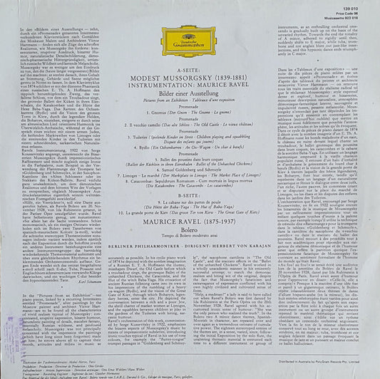 Maurice Ravel / Modest Mussorgsky - Maurice Ravel – Herbert von Karajan · Berliner Philharmoniker : Bolero / Pictures At An Exhibition (LP, Album, RE)