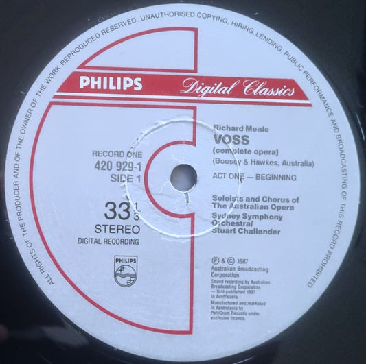 Richard Meale, Geoffrey Chard, Marilyn Richardson, The Australian Opera Chorus*, Sydney Symphony Orchestra, Stuart Challender : Voss (2xLP, Album + Box)