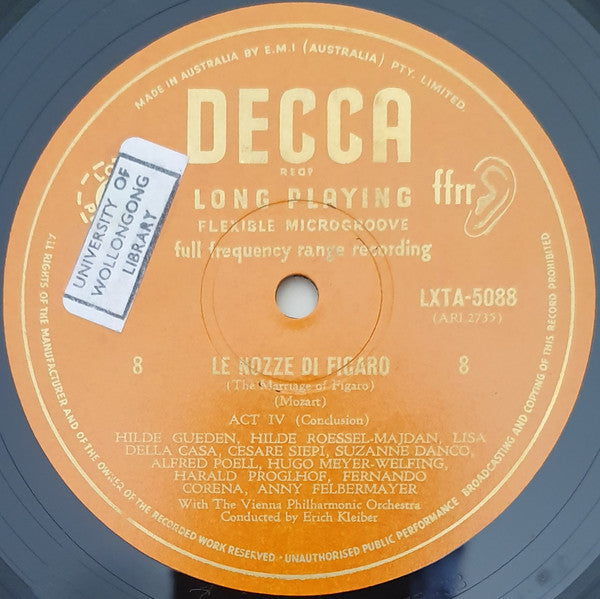 Wolfgang Amadeus Mozart, Cesare Siepi, Lisa Della Casa, Hilde Güden, Fernando Corena, Wiener Philharmoniker, Suzanne Danco, Alfred Poell, Erich Kleiber : Le Nozze Di Figaro (The Marriage Of Figaro) (4xLP, Mono + Box)