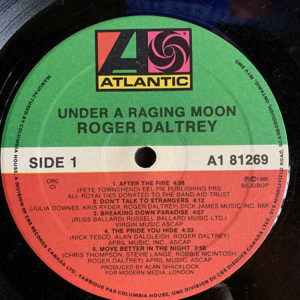 Roger Daltrey : Under A Raging Moon (LP, Album, Club)