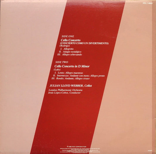 Julian Lloyd Webber, London Philharmonic Orchestra, Jesús López-Cobos : Rodrigo Cello Concerto / Lalo Cello Concerto (LP)