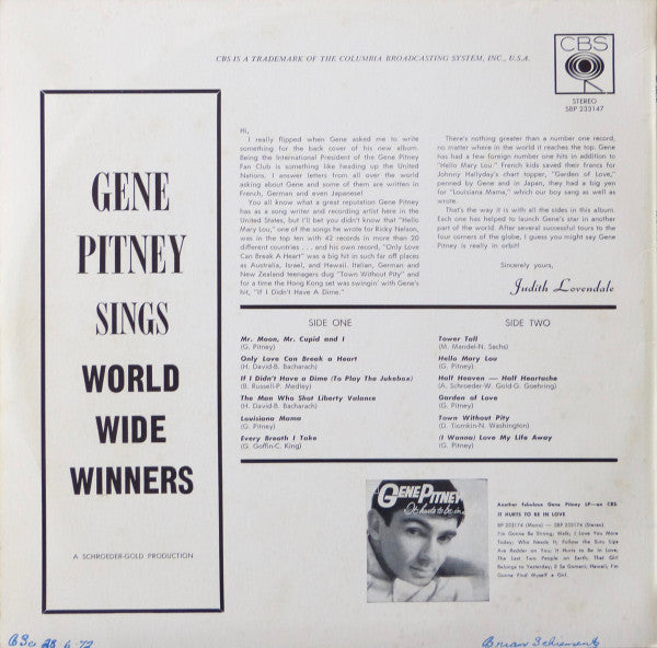 Gene Pitney : Sings World-Wide Winners (LP, Album, RE)