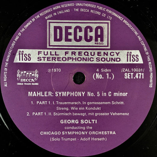 Mahler* – Chicago Symphony Orchestra • Georg Solti • Yvonne Minton : Symphony No. 5 In C Minor / Songs From "Des Knaben Wunderhorn" (2xLP + Box)