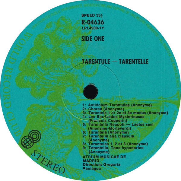 Atrium Musicae de Madrid, Gregorio Paniagua : Tarentule-Tarentelle (LP, Album, Club)