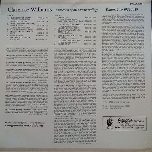 Clarence Williams : A Selection Of His Rare Recordings Volume Two 1924-1930 (LP, Comp, Mono)