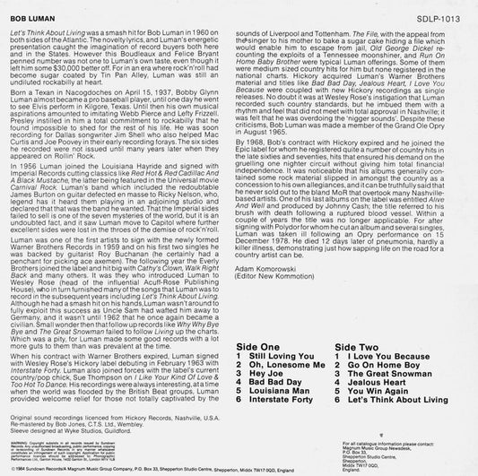 Bob Luman : Let's Think About Living (LP, Comp)