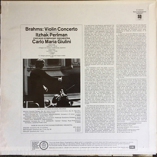 Johannes Brahms, Itzhak Perlman, Chicago Symphony Orchestra, Carlo Maria Giulini : Violin Concerto (LP, Quad)