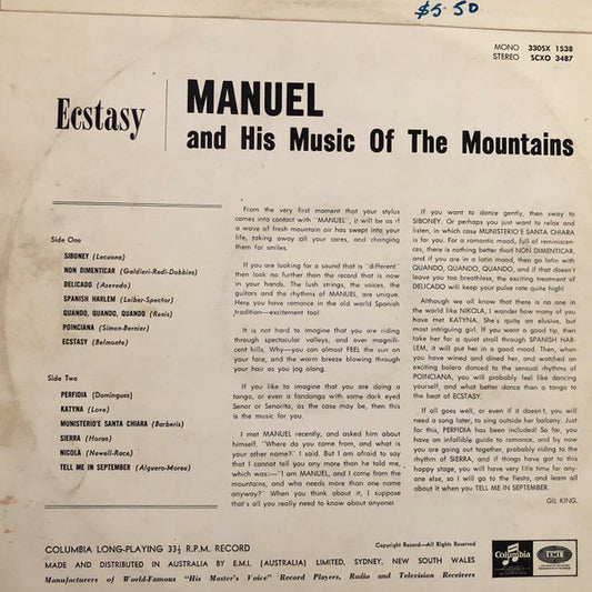 Manuel And The Music Of The Mountains* : Ecstasy (LP, Album)