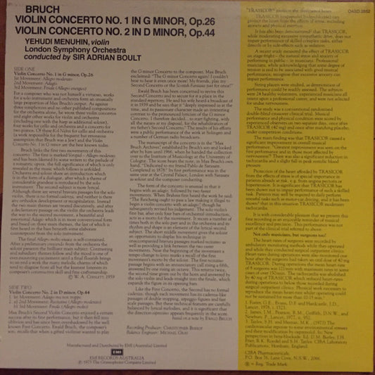 Max Bruch — Yehudi Menuhin - London Symphony Orchestra, Sir Adrian Boult : Violin Concerto No.1 In G Minor, Op.26 / Violin Concerto No.2 In D Minor, Op.44 (LP)