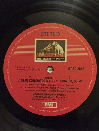 Max Bruch — Yehudi Menuhin - London Symphony Orchestra, Sir Adrian Boult : Violin Concerto No.1 In G Minor, Op.26 / Violin Concerto No.2 In D Minor, Op.44 (LP)