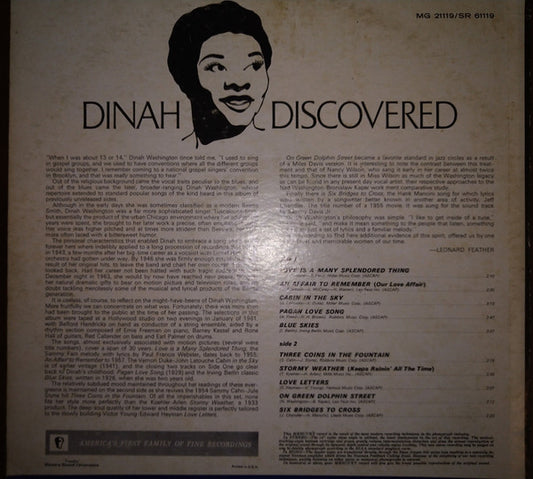 Dinah Washington : Dinah Discovered (LP, RE)