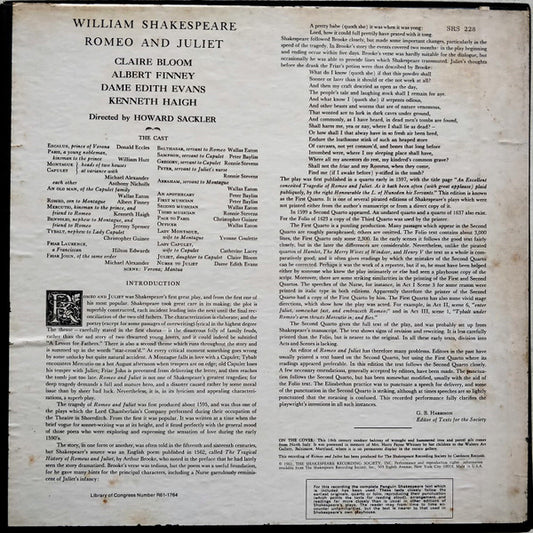 William Shakespeare, Claire Bloom, Edith Evans, Albert Finney Directed by Howard Sackler : Romeo And Juliet (3xLP + Box)