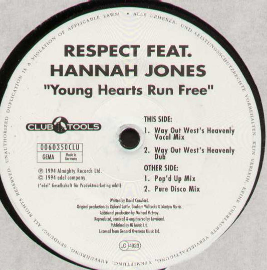 Respect Feat. Hannah Jones : Young Hearts Run Free (2x12")