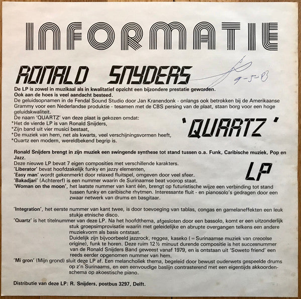 Ronald Snijders : Quartz (LP, Album)