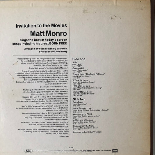Matt Monro : Born Free (Invitation To The Movies) (LP, Album)