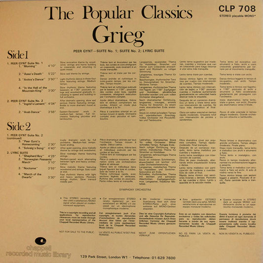 Edvard Grieg : The Popular Classics (LP, Album, Mono)