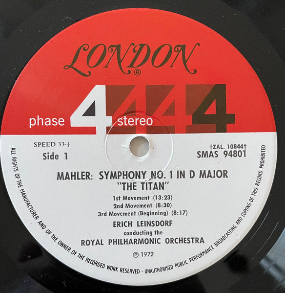 Gustav Mahler – Erich Leinsdorf Conducting The Royal Philharmonic Orchestra : Symphony No.1 In D Major (LP, Album)