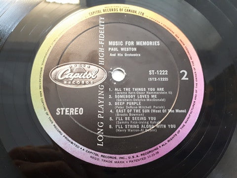 Paul Weston (2) : Music For Memories (LP)