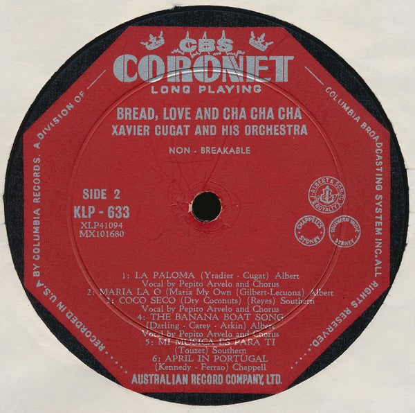 Xavier Cugat And His Orchestra : Bread, Love And Cha, Cha, Cha (LP, Album, RP)