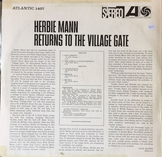 Herbie Mann : Herbie Mann Returns To The Village Gate (LP, Album)