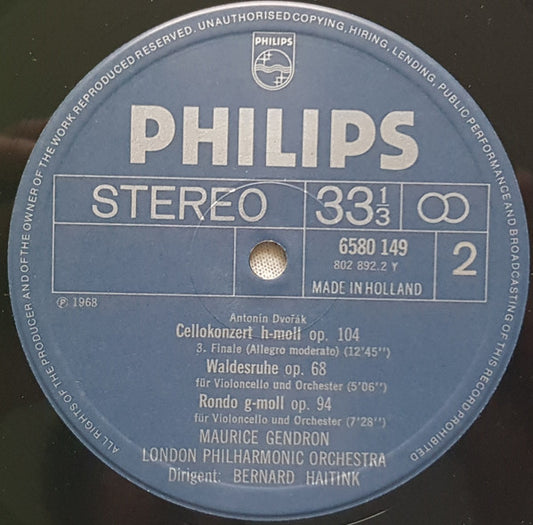 Antonín Dvořák, Maurice Gendron, London Philharmonic Orchestra, Bernard Haitink : Cello Concerto, Op.104 / Rondo, Op.94 / "Silent Woods", Op.68 (LP, RE, Blu)