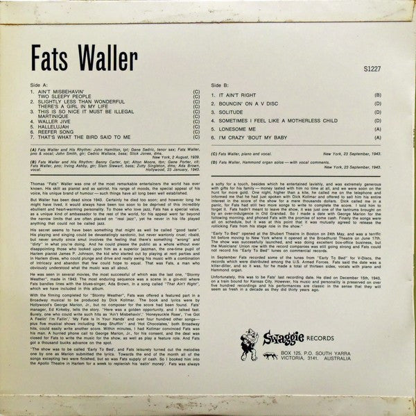 Fats Waller : Fats Waller (LP, Comp, Mono)