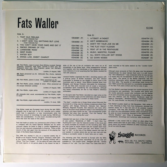 Fats Waller : That Old Feeling (LP, Comp, Mono, Gre)