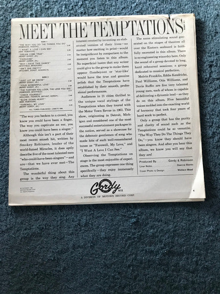 The Temptations : Meet The Temptations (LP, Album, RP, Ind)