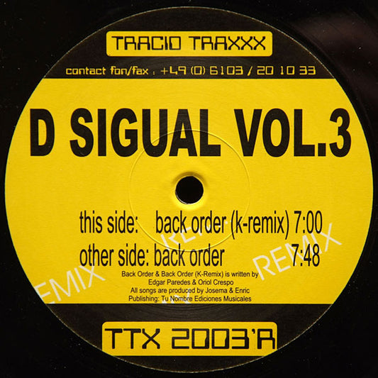 D Sigual : Back Order (Remix) (12")