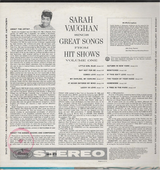 Sarah Vaughan : Great Songs From Hit Shows, Vol. 1 (LP)