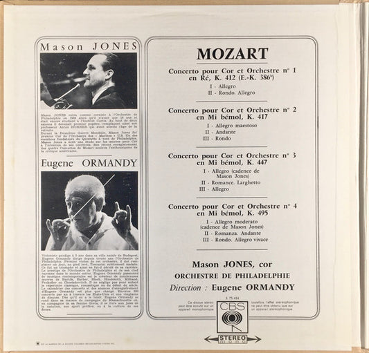 Wolfgang Amadeus Mozart : Mason Jones (2), The Philadelphia Orchestra, Eugene Ormandy : 4 Concertos Pour Cor Et Orchestre (LP)