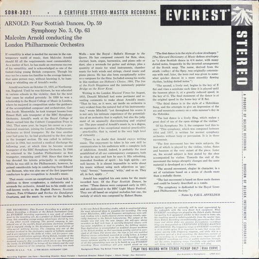 Malcolm Arnold Conducts London Philharmonic Orchestra : Four Scottish Dances, Op. 59 And Symphony No. 3, Op. 63 (LP, Album, RP, Gol)