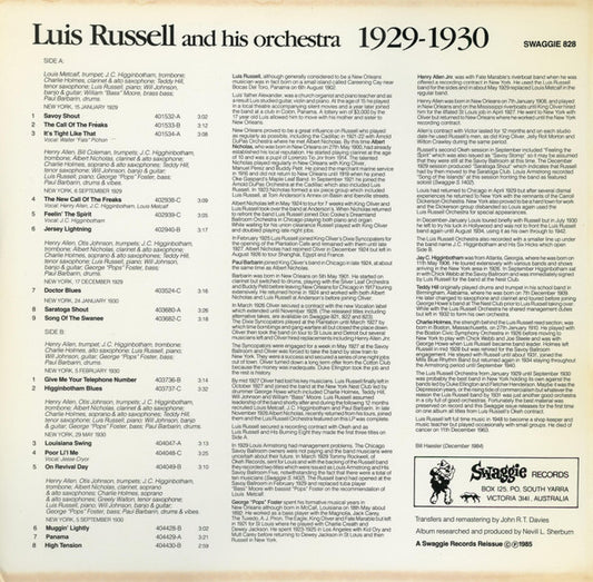 Luis Russell And His Orchestra : 1929-1930 (LP, Comp, RE)